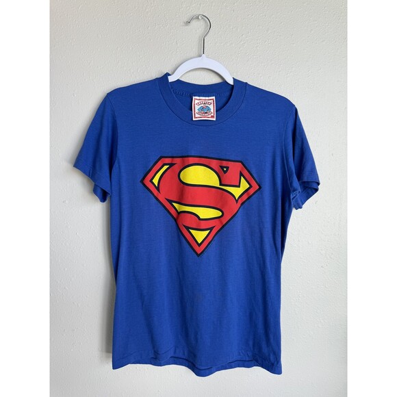 REAL VINTAGE 1980s  Superman T-shirt Blue DC Universe Medium - Picture 1 of 7